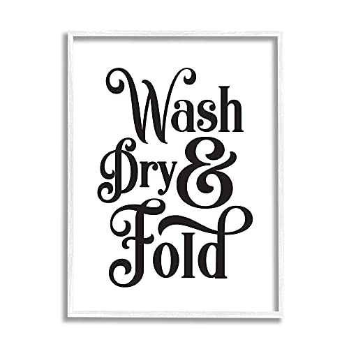 0049182366542 - STUPELL INDUSTRIES LAUNDRY WASH DRY & FOLD PHRASE MINIMAL, DESIGNED BY LETTERED AND LINED WHITE FRAMED WALL ART