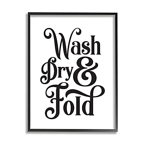 0049182366610 - STUPELL INDUSTRIES LAUNDRY WASH DRY & FOLD PHRASE MINIMAL, DESIGNED BY LETTERED AND LINED BLACK FRAMED WALL ART, WHITE