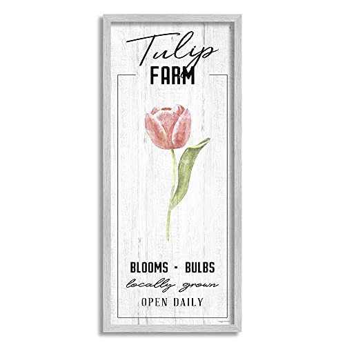 0049182379856 - STUPELL INDUSTRIES TULIP FARM PINK COUNTRY FLORAL LOCALLY GROWN BLOOMS, DESIGNED BY KYRA BROWN GRAY FRAMED WALL ART, GREY