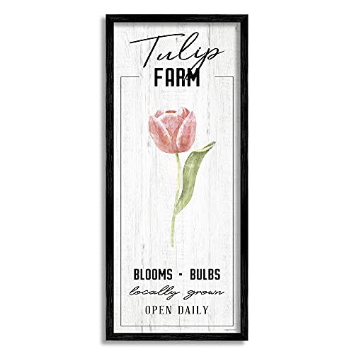 0049182379863 - STUPELL INDUSTRIES TULIP FARM PINK COUNTRY FLORAL LOCALLY GROWN BLOOMS, DESIGNED BY KYRA BROWN BLACK FRAMED WALL ART, GREY