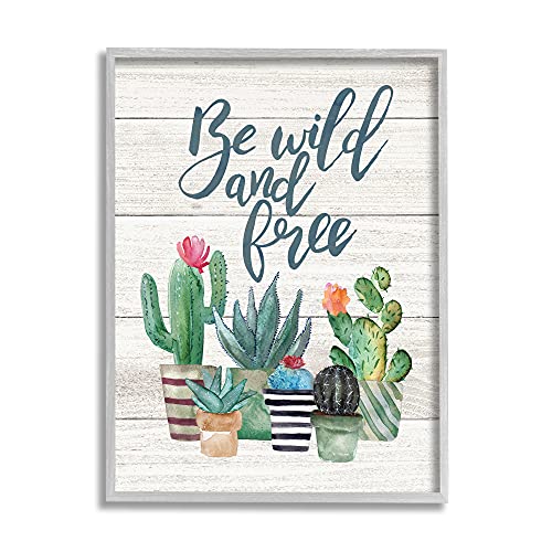 0049182419361 - STUPELL INDUSTRIES BE WILD AND FREE CACTUS SUCCULENTS WATERCOLOR, DESIGN BY JO MOULTON GRAY FRAMED WALL ART, 24 X 30, GREEN