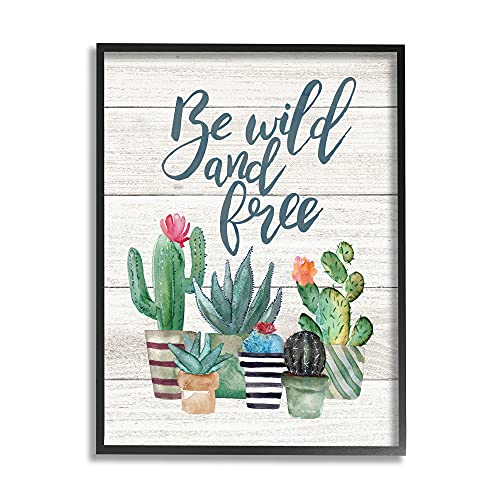 0049182419392 - STUPELL INDUSTRIES BE WILD AND FREE CACTUS SUCCULENTS WATERCOLOR, DESIGN BY JO MOULTON BLACK FRAMED WALL ART, 24 X 30, GREEN