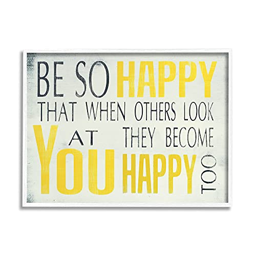 0049182421524 - STUPELL INDUSTRIES BE SO HAPPY TYPOGRAPHY, DESIGN BY HOLLY STADLER WHITE FRAMED WALL ART, 24 X 30, MULTI-COLOR