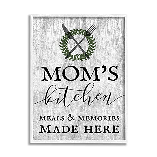 0049182423009 - STUPELL INDUSTRIES MOMS KITCHEN MEALS AND MEMORIES, DESIGN BY DAPHNE POLSELLI WHITE FRAMED WALL ART, 11 X 14, GREY
