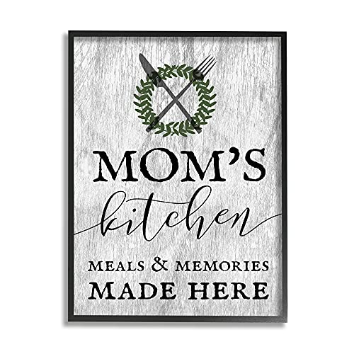 0049182423047 - STUPELL INDUSTRIES MOMS KITCHEN MEALS AND MEMORIES, DESIGN BY DAPHNE POLSELLI BLACK FRAMED WALL ART, 24 X 30, GREY