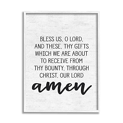 0049182433886 - STUPELL INDUSTRIES BLESS US O LORD BEFORE MEAL PRAYER SUBTLE BIRCH TYPOGRAPHY, DESIGN BY LETTERED AND LINED WHITE FRAMED WALL ART, 11 X 14