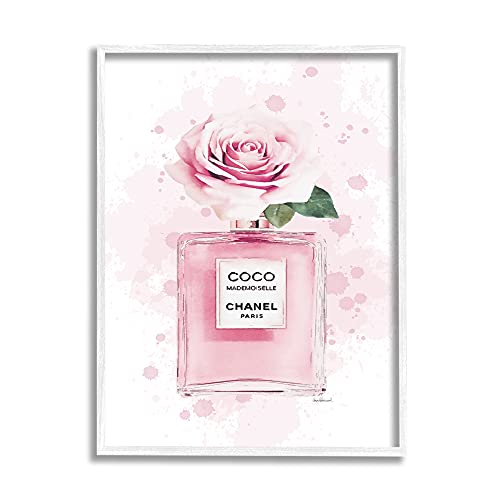 0049182483829 - STUPELL INDUSTRIES PINK FLOWER PERFUME FASHION GLAM, DESIGN BY AMANDA GREENWOOD WHITE FRAMED WALL ART, 24 X 30