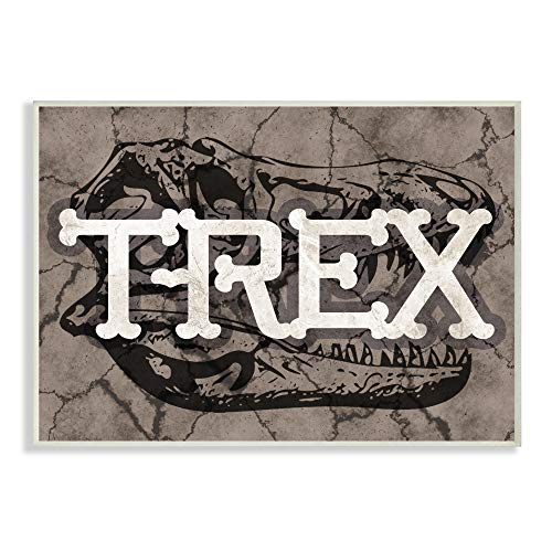 0049182572189 - STUPELL INDUSTRIES T-REX BONE TYPOGRAPHY LARGE DINOSAUR SKULL, DESIGNED BY DAPHNE POLSELLI WALL PLAQUE, 13 X 19, BROWN