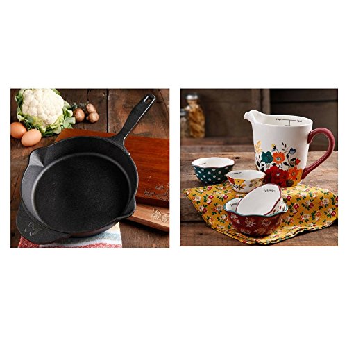 4923683158409 - THE PIONEER WOMAN 5-PIECE PREP SET, 4-PIECE MEASURING BOWLS AND 4-CUP MEASURING CUP BUNDLE WITH 12 PRE-SEASONED SKILLET WITH HELPER HANDLE, BLACK