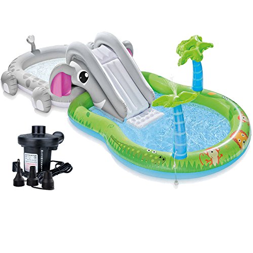 4933323114429 - INTEX ELEPHANT INFLATABLE PLAY CENTER SWIMMING POOL FOR KIDS WITH SLIDE, WATER SPRAYER AND ELECTRIC PUMP
