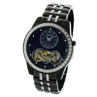 0049353763101 - ELGIN MEN'S BLACK IP ROUND CASE BLUE TEXTURED SUNRAY DIAL CRYSTAL ACCENTED SEMI