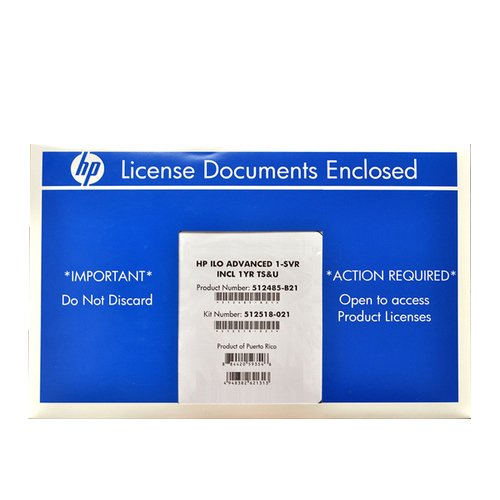 4948382621313 - HEWLETT PACKARD HP 512485-B21 PROLIANT ESSENTIALS INTEGRATED LIGHTS-OUT ADVANCED PACK NO MEDIA 1-SERVER LICENSE INCLUDING 1 YEAR OF 24X7 TECHNICAL SUPPORT AND UPDATES