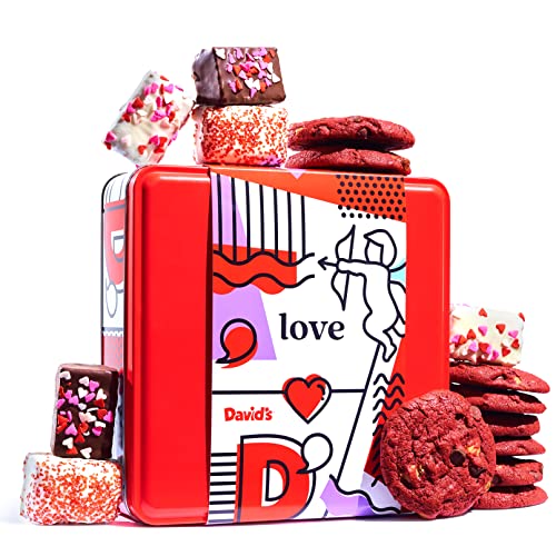 0049578153121 - DAVID’S COOKIES VALENTINE’S COOKIES AND BROWNIES – DECADENT RED VELVET COOKIES AND CHOCOLATE-COVERED BROWNIES IN VALENTINE’S DAY TIN BOX – FESTIVE GOURMET COOKIES AND BROWNIES