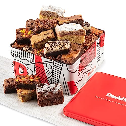 0049578991136 - DAVID’S COOKIES ASSORTED BROWNIES & CRUMB CAKE TIN – DELICIOUS, FRESH BAKED BROWNIE SNACKS – GOURMET CHOCOLATE FUDGE BROWNIES & CRUMBCAKE SLICES – YUMMY FLAVORS FOR EVERY SPECIAL OCCASION – 16 PCS