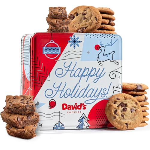 0049578991235 - DAVID’S COOKIES GLUTEN-FREE ASSORTED COOKIES AND BROWNIES COMBO IN WINTER WONDERLAND THEMED TIN GIFT BOX – FRESH BAKED DELICIOUS GOURMET COOKIES AND BROWNIES FOR EVERYONE - IDEAL GIFT THIS HOLIDAYS OR FOR ANY OCCASIONS