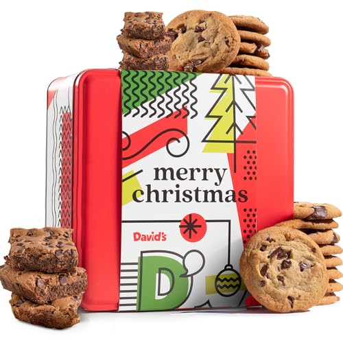 0049578991242 - DAVID’S COOKIES GLUTEN-FREE ASSORTED COOKIES AND BROWNIES COMBO IN MERRY CHRISTMAS THEMED TIN GIFT BOX – FRESH BAKED DELICIOUS GOURMET COOKIES AND BROWNIES FOR EVERYONE - IDEAL GIFT THIS HOLIDAYS OR FOR ANY OCCASIONS
