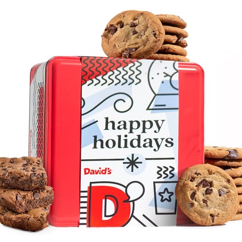 0049578991259 - DAVID’S COOKIES GLUTEN-FREE ASSORTED COOKIES AND BROWNIES COMBO IN HAPPY HOLIDAYS THEMED TIN GIFT BOX – FRESH BAKED DELICIOUS GOURMET COOKIES AND BROWNIES FOR EVERYONE - IDEAL GIFT THIS HOLIDAYS OR FOR ANY OCCASIONS