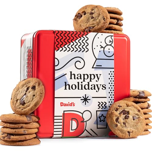 0049578991303 - DAVIDS COOKIES 2LBS CHOCOLATE CHUNKS FRESH BAKED COOKIES IN HAPPY HOLIDAYS TIN - HANDMADE AND GOURMET COOKIES - DELECTABLE AND MADE WITH PREMIUM INGREDIENTS - ALL NATURAL AND NO ADDED PRESERVATIVES COOKIE GIFT BASKET - GREAT GIFT FOR HOLIDAYS AND ALL OC