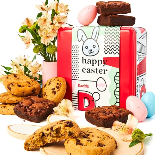 0049578991334 - DAVID’S COOKIES GLUTEN-FREE ASSORTED COOKIES AND BROWNIES 2LBS – COMES IN A BEAUTIFUL HAPPY EASTER-THEMED TIN GIFT BOX – FRESH BAKED DELICIOUS GOURMET EASTER COOKIES & BROWNIES FOR FRIENDS AND FAMILY