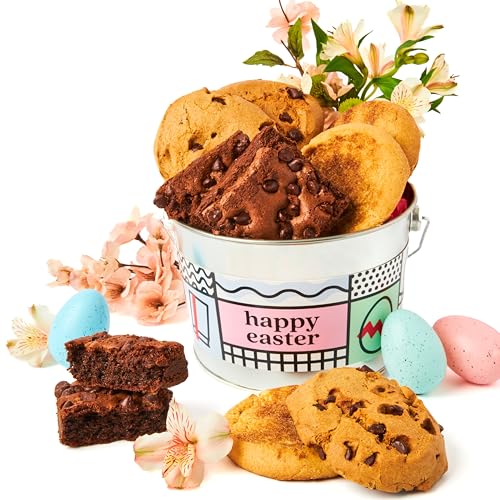 0049578991839 - DAVID’S COOKIES GLUTEN FREE ASSORTED COOKIES AND BROWNIES BUCKET SAMPLER - COMES IN A HAPPY EASTER-THEMED DECORATED BUCKET 1.3LBS - FRESHLY BAKED GOURMET COOKIES GIFT FOR YOUR LOVED ONES THIS EASTER