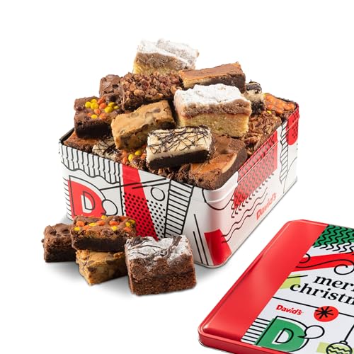 0049578992058 - DAVIDS COOKIES MERRY CHRISTMAS ASSORTED BROWNIES & CRUMB CAKE GIFT BASKET TIN 16PCS - DELICIOUS, FRESH BAKED SNACKS, GOURMET CHOCOLATE FUDGE SLICES, BROWNIES IDEAL FOR HOLIDAY CORPORATE BIRTHDAY FATHERS MOTHERS DAY GET WELL AND OTHER SPECIAL OCCASIONS