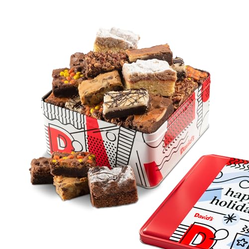 0049578992065 - DAVIDS COOKIES HAPPY HOLIDAYS ASSORTED BROWNIES & CRUMB CAKE GIFT BASKET TIN 16PCS - DELICIOUS, FRESH BAKED SNACKS, GOURMET CHOCOLATE FUDGE SLICES, BROWNIES IDEAL FOR HOLIDAY CORPORATE BIRTHDAY FATHERS MOTHERS DAY GET WELL AND OTHER SPECIAL OCCASIONS
