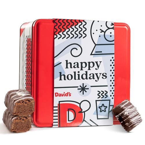 0049578992096 - DAVID’S COOKIES HAPPY HOLIDAYS CHOCOLATE COVERED BROWNIE BITES IN GIFT TIN 16PCS – DELICIOUS DECADENT DARK CHOCOLATE GLAZED MINI BROWNIES – INDIVIDUALLY WRAPPED YUMMY BROWNIE MORSELS MAKE GOURMET DESSERTS GIFT FOR HOLIDAY AND OTHER SPECIAL OCCASIONS