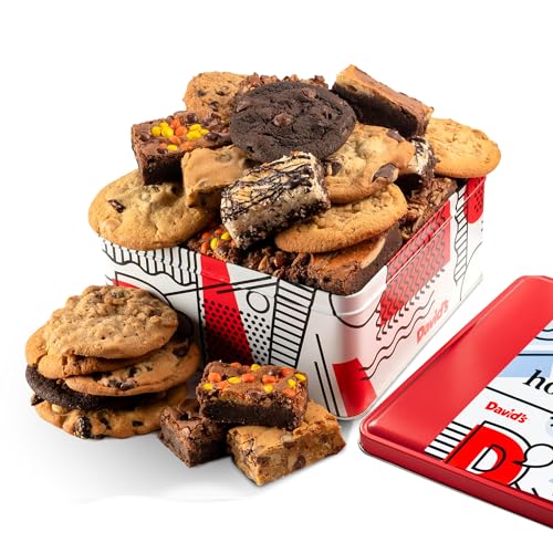 0049578992126 - DAVID’S COOKIES DELICIOUS GOURMET ASSORTED COOKIES AND BROWNIES IN HAPPY HOLIDAYS THEMED GIFT TIN - 12 FRESH-BAKED COOKIES (1.5OZ) + 10 INDIVIDUALLY WRAPPED BROWNIES (2OZ) - IDEAL GIFT BASKET FOR HOLIDAYS, BIRTHDAYS, CORPORATE CELEBRATIONS, AND SPECIAL O