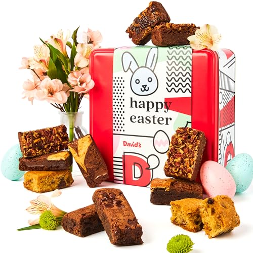 0049578992201 - DAVID’S COOKIES ASSORTED BROWNIES IN HAPPY EASTER-THEMED GIFT TIN BOX 20PCS – DELICIOUS, FRESH BAKED BROWNIE SNACKS – PURE CHOCOLATE FUDGE BROWNIE SLICES – DELICIOUS GOURMET EASTER FOOD GIFT FOR ALL