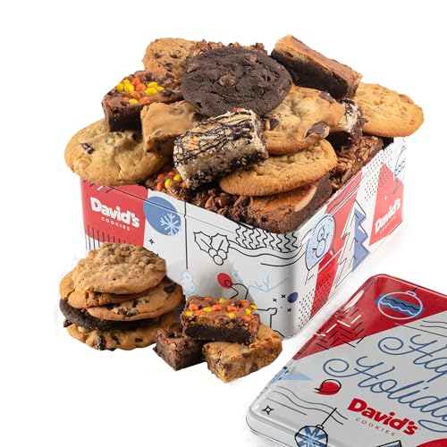 0049578997060 - DAVID’S COOKIES GOURMET ASSORTED COOKIES AND BROWNIES GIFT TIN BASKET - 12 X 1.5OZ FRESH BAKED COOKIES AND 10 X 2OZ INDIVIDUALLY WRAPPED BROWNIES - IDEAL GIFT FOR CORPORATE BIRTHDAY FATHERS MOTHERS DAY GET WELL AND OTHER SPECIAL OCCASIONS