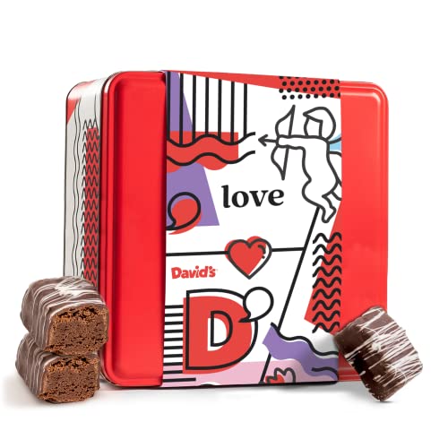0049578998104 - DAVID’S COOKIES BROWNIE BITES – DECADENT DARK CHOCOLATE GLAZED MINI BROWNIES IN VALENTINE’S DAY TIN – 16-PCS INDIVIDUALLY WRAPPED CHOCOLATE BROWNIES – OVEN-FRESH BROWNIES FOR SPECIAL OCCASIONS