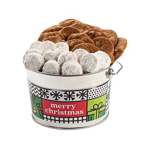 0049578999118 - DAVID’S COOKIES HAPPY HOLIDAY ASSORTED COOKIES BUCKET WITH THIN CRISPY COOKIES AND PECAN MELTAWAYS TREATS – GOURMET COOKIES WITH NO PRESERVATIVES - GREAT GIFT IDEA