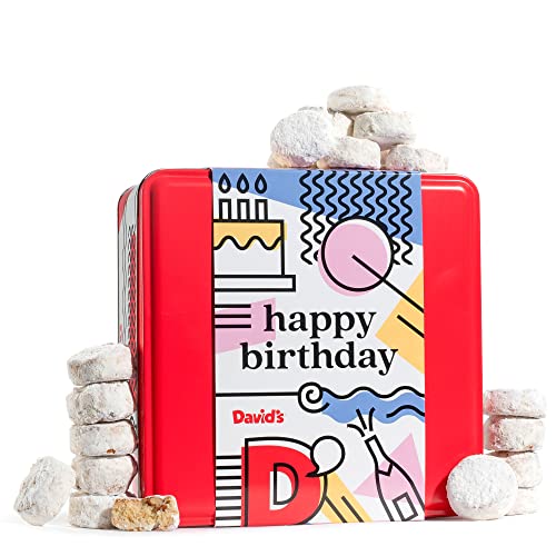 0049578999910 - DAVID’S COOKIES HAPPY BIRTHDAY GIFT FOR EVERYONE – BUTTER PECAN MELTAWAYS COOKIES WITH CRUNCHY PECANS AND POWDERED SUGAR – PREMIUM FRESH INGREDIENTS – COMES WITH A LOVELY TIN BOX - 2 LBS