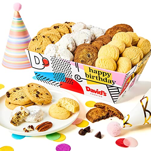 0049578999958 - DAVID’S COOKIES HAPPY BIRTHDAY COOKIE GIFT BASKET - DELICIOUSLY FLAVORED ASSORTED COOKIES IN A LOVELY GIFT CRATE - GOURMET THIN CRISPY COOKIES, BUTTER PECAN MELTAWAYS, AND CHOCO CHIP & PURE BUTTER SHORTBREAD COOKIES