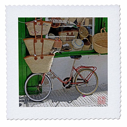 0496107565038 - 3DROSE QS_107565_3 BICYCLE AND TRADITIONAL SHOP WITH CRAF BAGS IN IBIZA TOWN, SPAIN-QUILT SQUARE, 8 BY 8-INCH