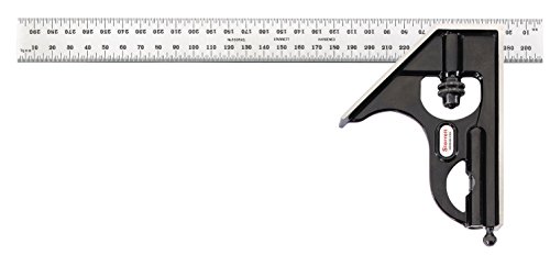 0049659564129 - STARRETT C33MH-300 FORGED, HARDENED STEEL SQUARE HEAD WITH SATIN CHROME BLADE COMBINATION SQUARE, SMOOTH BLACK ENAMEL FINISH, 300MM SIZE