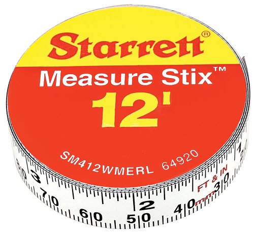 0049659649208 - STARRETT MEASURE STIX SM412WMERL STEEL WHITE MEASURE TAPE WITH ADHESIVE BACKING, ENGLISH/METRIC GRADUATION STYLE, RIGHT TO LEFT READING, 12' (3.65M) LENGTH, 0.5 (13MM) WIDTH, 0.0625 GRADUATION INTERVAL