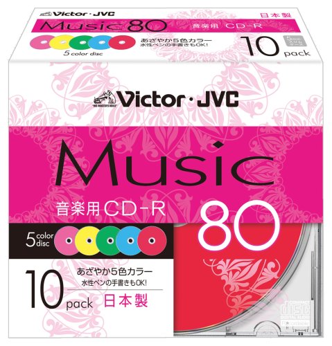4975769359040 - JAPANESE-MADE CD-A80XR10 10 SHEETS VICTOR MUSIC CD-R 80 -MINUTE COLOR PRINTABLE