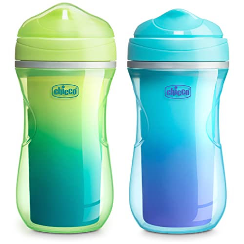 0049796401257 - CHICCO INSULATED RIM SPOUT TRAINER SPILL-FREE BABY SIPPY CUP, 9 OZ. IN GREEN/TEAL OMBRE - TWO PACK