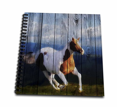 0498127611023 - 3DROSE DB_127611_2 WILD HORSE RUNNING WITH AN OLD BARN WOOD FENCE MEMORY BOOK, 12 BY 12-INCH