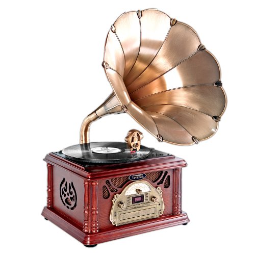 0049858677613 - PYLE-HOME PTCDS3UIP CLASSICAL TRUMPET HORN TURNTABLE WITH AM/FM RADIO CD/CASSETTE/USB & DIRECT TO USB RECORDING