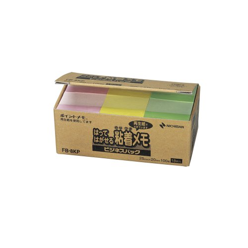 4987167059002 - X 18 BOOKS INPUT FB-8KP 100 PIECES NICHIBAN POINT MEMO RECYCLED PAPER SERIES BUSINESS PACK 25MM X 20MM PASTEL COLOR MIXING LINE (JAPAN IMPORT)