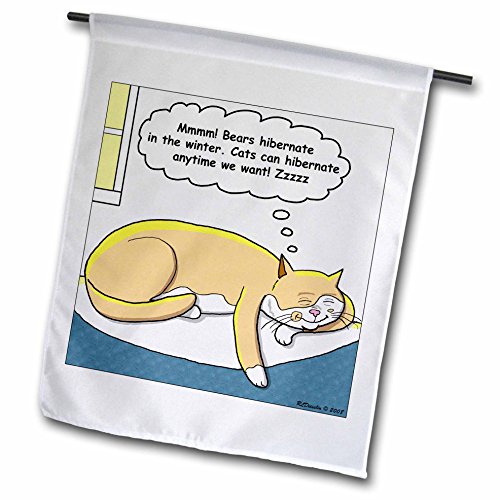0499003815016 - RICH DIESSLINS FUNNY GENERAL CARTOONS - CAT BASKS IN THE SUN AND THINKS ABOUT HIBERNATION - 12 X 18 INCH GARDEN FLAG (FL_3815_1)