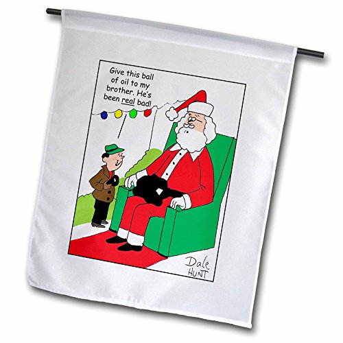 0499008522025 - RICH DIESSLINS CARTOON DAYS OF CHRISTMAS TCDC - DALE HUNT - SHOPPING MALL SANTA AND A BROTHERS OIL BALL SUGGESTION - 18 X 27 INCH GARDEN FLAG (FL_8522_2)
