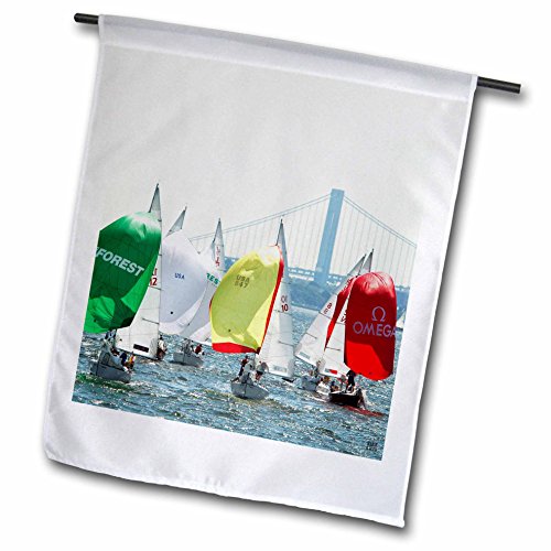 0499010552027 - KIKE CALVO SAILING - SAILING TEAMS FROM 12 COUNTRIES BOARD A FLEET OF J24 TO RACE AT THE DENNIS CONNER YACHT CONTEST - 18 X 27 INCH GARDEN FLAG (FL_10552_2)