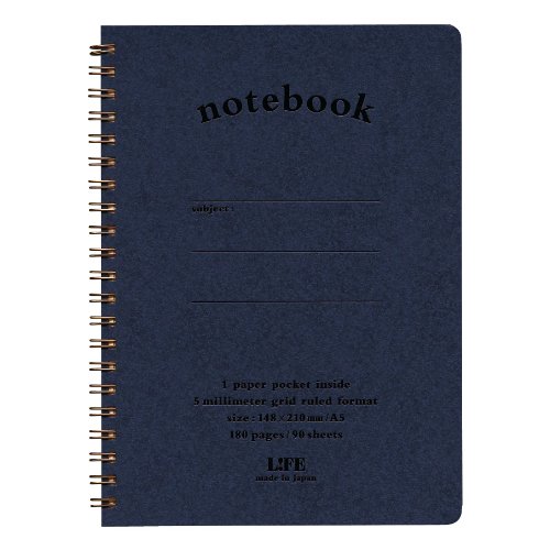 4990168050534 - LIFE NOTE BOOK POCKET WITH A5 5MM GRID 90 SEETS BLUE