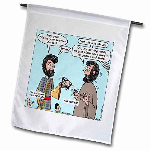 0499019496018 - RICH DIESSLIN THE CARTOON OLD TESTAMENT - GENESIS 45 3 11 UH OH YOUVE BEEN HAD BIBLE PUNKED SET UP TRAP REVELATION JOSEPH BROTHERS - 12 X 18 INCH GARDEN FLAG (FL_19496_1)
