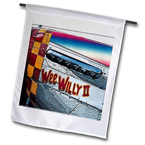 0499045368020 - JOS FAUXTOGRAPHEE REALISTIC - AN AIRPLANE THAT SAYS WEE WILLY TWO IN COLORFUL RED AD YELLOW WITH PINK AND BLUE - 18 X 27 INCH GARDEN FLAG (FL_45368_2)
