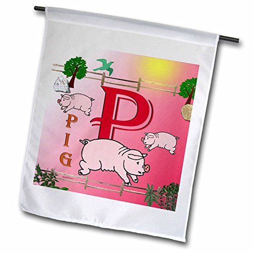 0499052993017 - 3DROSE FL_52993_1 DECORATIVE ANIMAL ALPHABET ART FOR CHILDREN-P IS FOR PIGS PLAYING IN THE PEN GARDEN FLAG, 12 BY 18-INCH