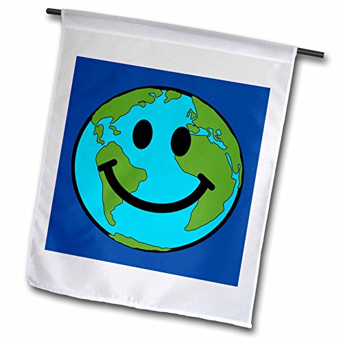 0499076666010 - 3DROSE FL_76666_1 PLANET EARTH SMILEY FACE HAPPY WORLD GLOBE EARTH DAY SMILIE FOR PEACE ECO FRIENDLY GREEN SYMBOL GARDEN FLAG, 12 BY 18-INCH